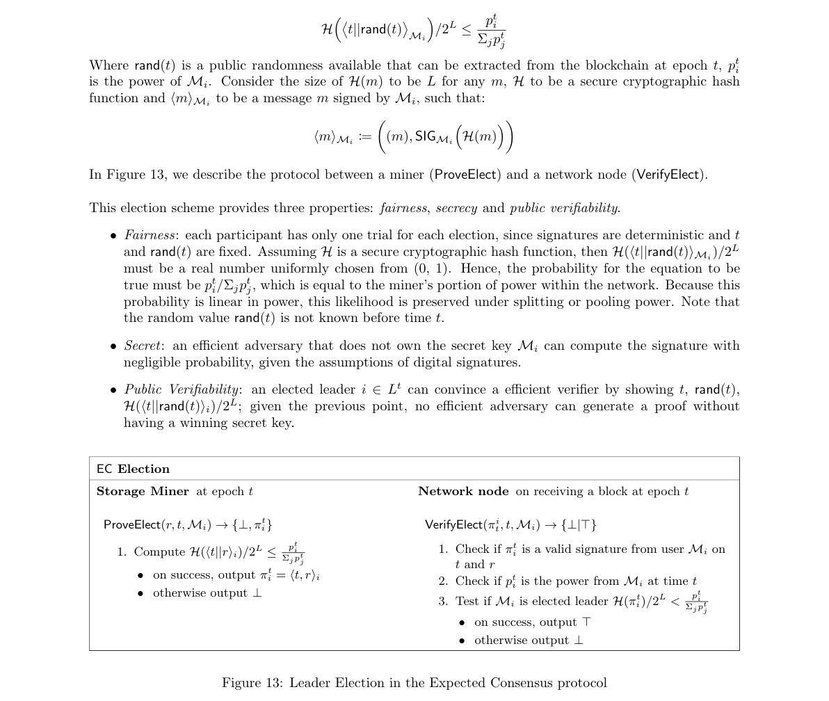 Leader Election in the Expected Consensus protocol showing ProveElect and VerifyElect operations